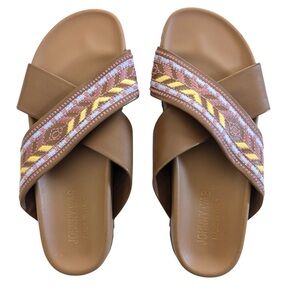 NEW Johnny Was Alessi Embroidered Leather Sandal In Cuoio